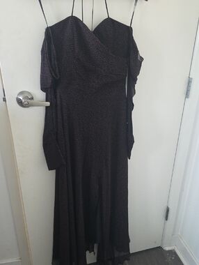 Bec + Bridge Black One-Shoulder Maxi Dress with Subtle Red Dot Print